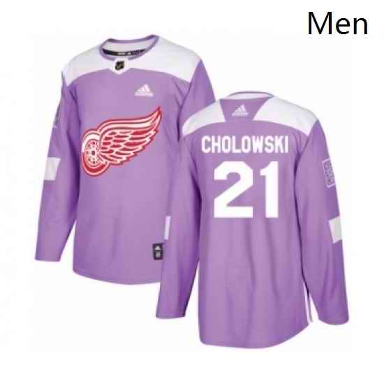 Mens Adidas Detroit Red Wings 21 Dennis Cholowski Authentic Purple Fights Cancer Practice NHL Jersey